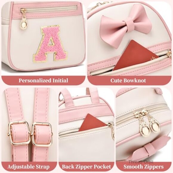 Personalized Initial Mini Backpack Vegan Leather Adjustable Straps main image 5